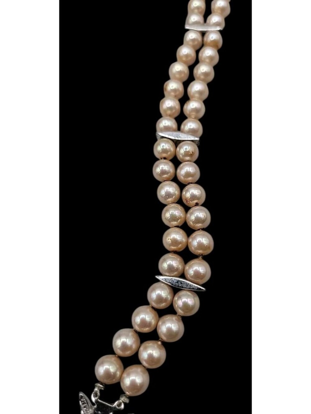 Vintage Panetta Double Strand Champagne Faux Pearl Bracelet Rhinestone Clasp - Picture 14 of 16